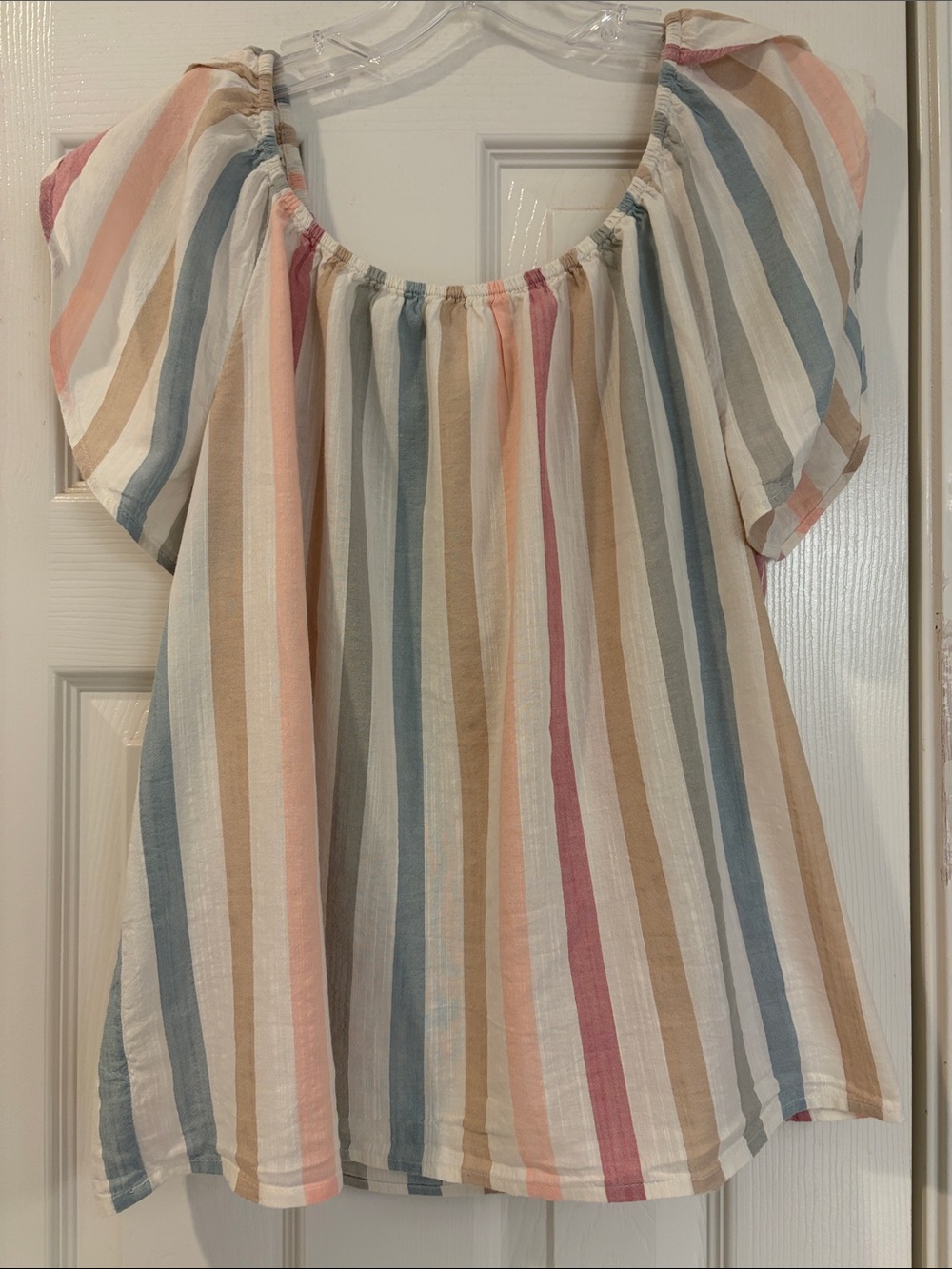 GAP Striped Pastel Peasant Blouse - Pink, Blue, Tan, Cream, White - Picture 2 of 5